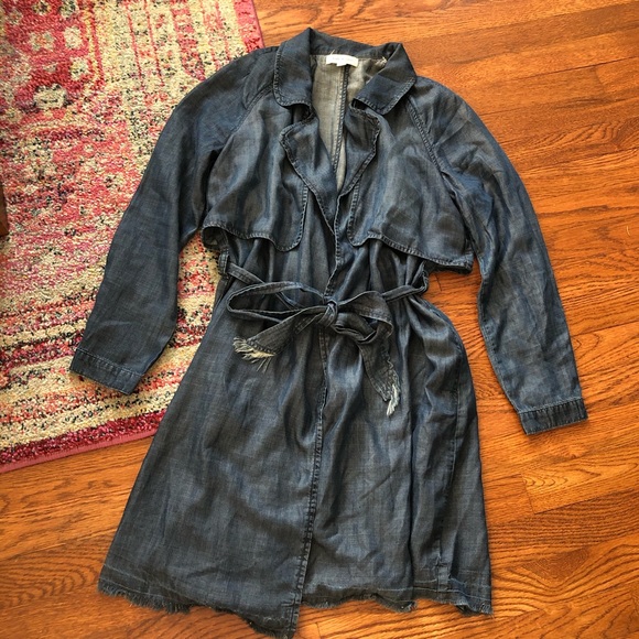 Cloth and stone chambray trench jacket size small - Picture 2 of 8